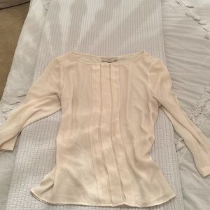 Off White LOFT 3/4 Length Pleated Front Blouse